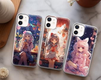 Anime Phone Case Cute Kawaii Girl cover fit for iPhone 17 16 15 14 13 12 Pro Max Xr 7 8, Samsung S25 S24 S23 FE A17 A16 Note 20, Pixel 10 7