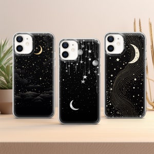 Moon Phone Case Celestial Stars cover fit for iPhone 15 14 13 12 11 Pro Max Xr 7 8 Plus, Samsung S24 S23 S22 FE A14 A15 Note 20, Pixel 8 7A