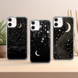 Moon Phone Case Celestial Stars cover fit for iPhone 15 14 13 12 11 Pro Max Xr 7 8 Plus, Samsung S24 S23 S22 FE A14 A15 Note 20, Pixel 8 7A