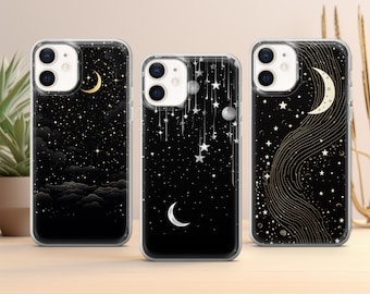 Moon Phone Case Celestial Stars cover fit for iPhone 17 16 15 14 13 12 Pro Max Xr 7 8, Samsung S25 S24 S23 FE A17 A16 Note 20, Pixel 10 9