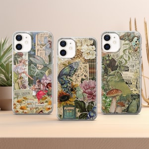 Funda de teléfono con collage de recortes, diseño retro de hadas, compatible con iPhone 16, 15, 14, 13, 12, 11 Pro Max, Xr, 7, 8, Samsung S25, S24, S23 FE, A16, A15, Note 20, Pixel 7