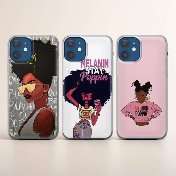 Black Girl Phone Case Melanin cover fit for iPhone 15 14 13 12 11 Pro Max Xr 7 8 Plus, Samsung S24 S23 S22 FE A14 A15 Note 20, Pixel 8 7A