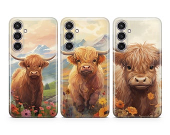 Highland Cow Phone Case Cute Animal Cover fit for Samsung S25 S24 S23 S22 FE S10 NOTE 20 A17 A55 A16 A56 A55 A24 A23 A32 A33 A34 A73 5G