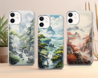 Japanskt telefonskal med berg, natur och skog, passar iPhone 17 16 15 14 13 12 Pro Max Xr 7 8, Samsung S25 S24 S23 FE A17 A16 Note 20