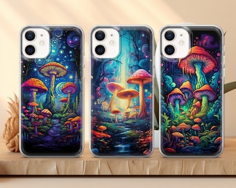 Mushroom Phone Case Psychedelic cover fit for iPhone 17 16 15 14 13 12 Pro Max Xr 7 8, Samsung S25 S24 S23 FE A16 A15 Note 20, Pixel 10 9
