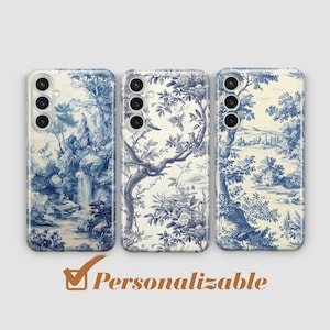Toile Phone Case Navy Blue Art cover fit for Samsung S25 S24 S23 S22 FE S10 NOTE 20 A17 A55 A16 A56 A55 A24 A23 A32 A33 A34 A73 5G