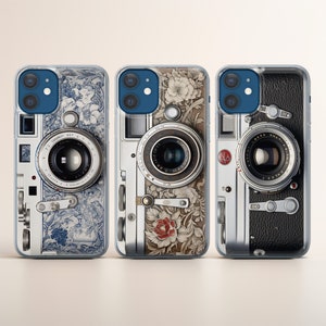 Camera Phone Case Retro Vintage Gadget Floral cover fit for iPhone 17 16 15 14 13 12 Pro Max Xr 7 8, Samsung S25 S24 S23 FE A16 A15 Note 20