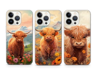 Highland Cow Phone Case Cute cover fit for iPhone 17 16 15 14 13 12 Pro Max Xr 7 8 Plus, Samsung S25 S24 S23 FE A16 A15 Note 20 Pixel 10 9