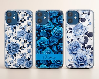 Blaue Rose Trendy Custom Cover passend für iPhone 15 14 13 12 11 Pro Max Xr 7 8 Plus, Samsung S24 S23 S22 FE A14 A15 Note 20 Pixel 8