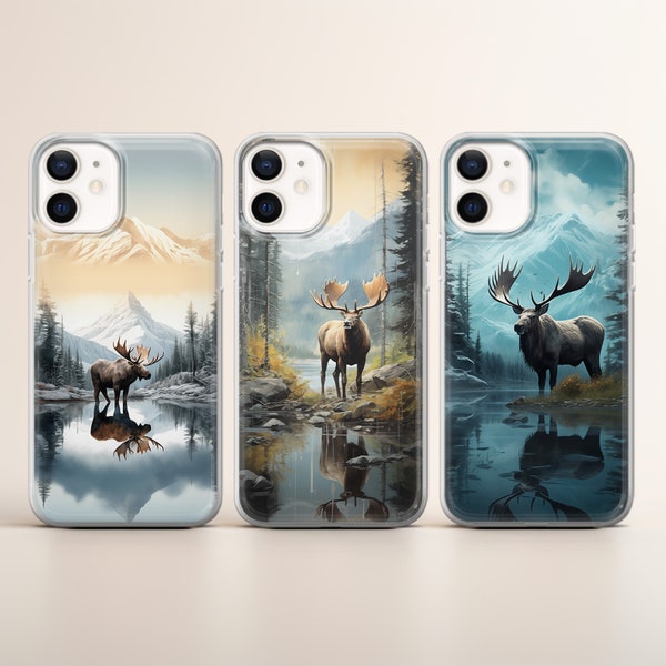 Moose Phone Case Mountains Wildlife cover fit for iPhone 15 14 13 12 11 Pro Max Xr 7 8, Samsung S24 S23 S22 FE A14 A15 Note 20, Pixel 7 8