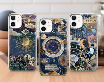 Moon Phone Case Celestial Collage cover fit for iPhone 17 16 15 14 13 12 Pro Max Xr 7 8, Samsung S25 S24 S23 FE A16 A15 Note 20, Pixel 10 7