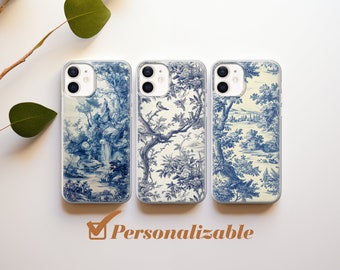 Toile Phone Case Navy Blue Art cover fit for iPhone 15 14 13 12 11 Pro Max Xr 7 8 Plus, Samsung S24 S23 S21 FE A15 A54 Note 20, Pixel 8 7A