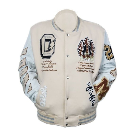 Milan Off White Jacket  AC Milan Off White Varsity Jacket