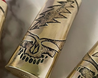 Estuche para encendedor Grateful Dead, encendedor de metal Steal Your Face, encendedor de latón vintage, soporte para encendedor de cobre, regalo hippie para Dead Head, años 70