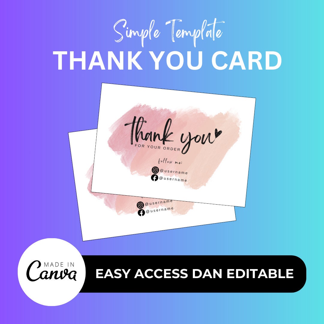 Simple Template Thank You Card DIY With Canva - Etsy