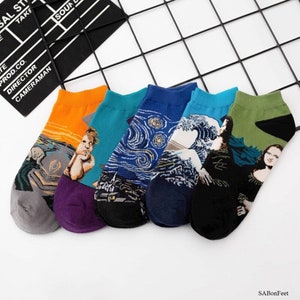 SABonFeet unisex fantasierijke veelkleurige katoenen sokken Schilderij Da Vinci Raffaello Van Gogh Munch