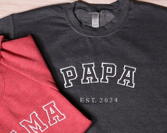 Moletom personalizado com bordado para o Dia dos Pais e nomes dos filhos na manga, conjunto de moletom com bordado personalizado para papai e mamãe, presente perfeito para o Dia dos Pais.