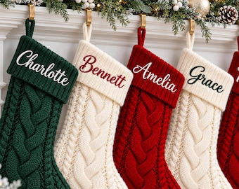 Custom Name Embroidered Christmas Stocking,  Personalized Family Christmas Stockings, Xmas Family Gifts, Custom Knit Christmas Stocking