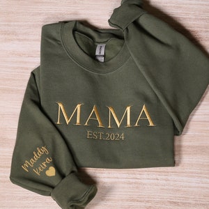Personalized Mama Embroidered Sweatshirt, Custom Mom Embroidery Hoodie, New Mom Outfit, Pregnancy Reveal Clothing, Happy Mother's Day Gifts image 1