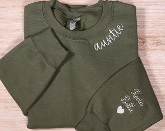 Custom Auntie Embroidered Sweatshirt With Names On Sleeve, Personalized Aunt Hoodie With Nieces Nephews Names, Aunt Outfit, Mothers Day Gift