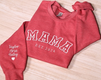Sweat-shirt de maman brodé personnalisé, sweat à capuche de maman personnalisé avec noms, tenue de nouvelle maman, vêtements pour faire-part de grossesse, cadeaux pour la fête des mères