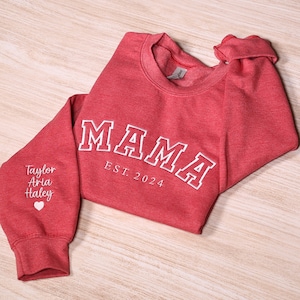 Custom Embroidered Mama Sweatshirt, Personalized Mom Hoodie With Names, New Mama Outfit, Pregnancy Announcement Clothing, Mothers Day Gifts