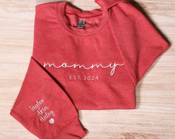 Personalized Mommy Embroidered Sweatshirt With Kids Names On Sleeve, Custom Mama Hoodie, Baby Announcement Mom Outfit, Mother's Day Gifts