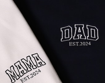 Gepersonaliseerde vader geborduurd sweatshirt, aangepaste papa hoodie met kindernamen op mouw, bijpassende outfits mama en papa, vaderdagcadeaus