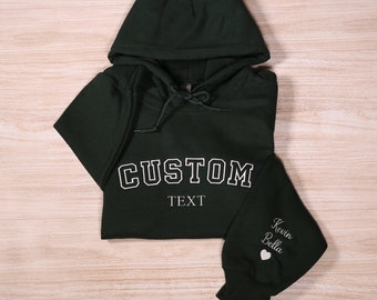 Custom Text Embroidered Hoodie With Names On Sleeve, Personalized College Letter Embroidery Sweatshirt, Custom Mama Outfit, Mothers Day Gift