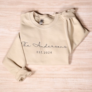 PersonalizedDkStore Personalized Last Name Embroidered Sweatshirt with Est Date Custom Family Name Embroidery Hoodie Matching Couple Outfit Newlywed Gifts