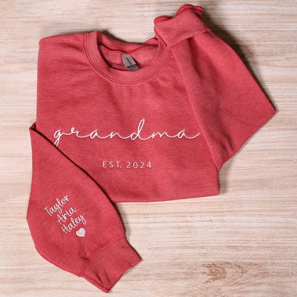 Custom Grandma Sweatshirt With Grandkids Names On Sleeve, Personalized Granny Hoodie, Gramma Outfit, Gigi Mimi Clothing, Mothers Day Gifts