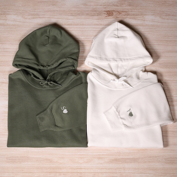 Custom Embroidery Initial Heart Hoodie, Personalized Valentines