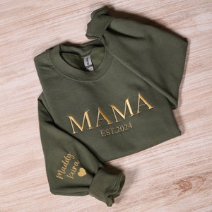 Personalized Mama Embroidered Sweatshirt, Custom Mom Embroidery Hoodie, New Mom Outfit, Pregnancy Reveal Clothing, Happy Mother's Day Gifts image 2