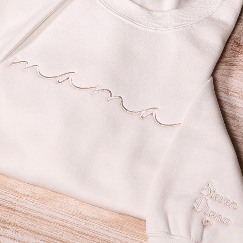 Personalized Mama Embroidered Sweatshirt With Kids Names Sleeve, Custom