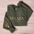 Personalized Mama Embroidered Sweatshirt, Custom Mom Embroidery Hoodie, New Mom Outfit, Pregnancy Reveal Clothing, Happy Mother&#39;s Day Gifts