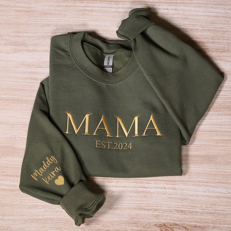 Personalized Mama Embroidered Sweatshirt, Custom Mom Embroidery Hoodie, New Mom Outfit, Pregnancy Reveal Clothing, Happy Mother's Day Gifts image 1