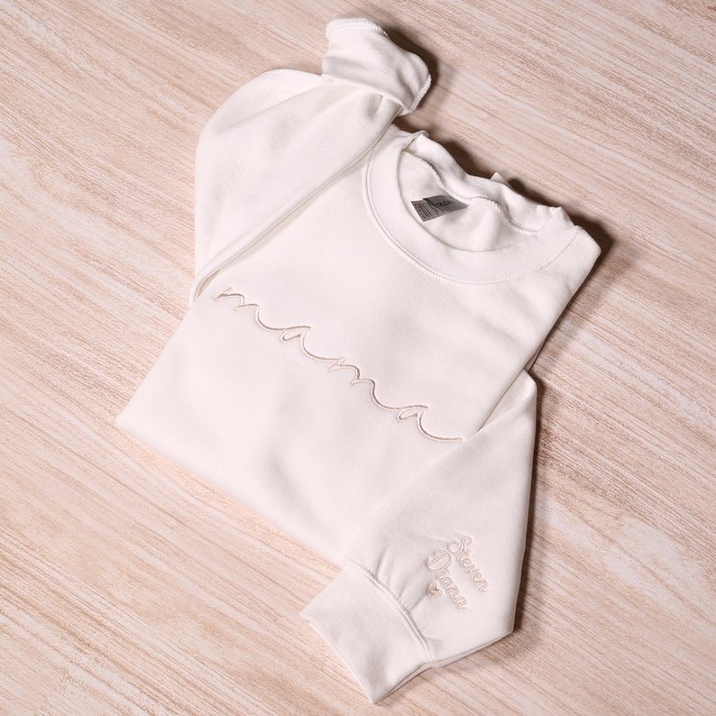 Personalized Mama Embroidered Sweatshirt With Kids Names Sleeve, Custom