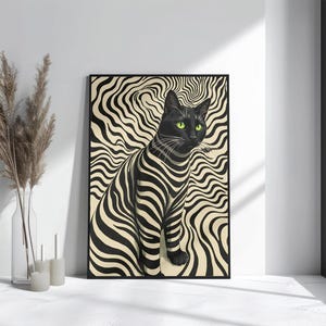 Psychedelic Black Cat Poster, Printable Wall Art, Digital Download