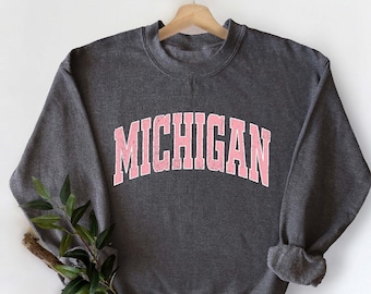 Michigan Sweatshirt, Michigan Pink Print Hoodie, Cute Michigan Sweater, Michigan College Student Gifts, University of Michigan Sweatshirt
