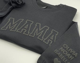 Personalized Embossed Mama Sweatshirt with Kid Names