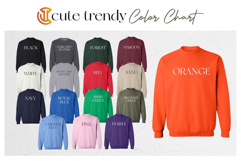 a group of different colored sweatshirts with the words orange on them