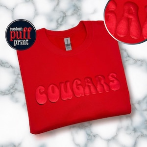 Custom Team Name Sweatshirt, Puff Print, Embossed Print, Custom School Mascot Sweatshirt, School Spirit Sweatshirt, Personalized School Name
