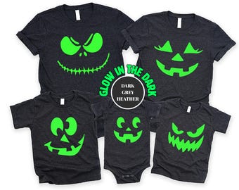 Glow in the Dark Halloween Pumpkin Face Matching Family Shirts