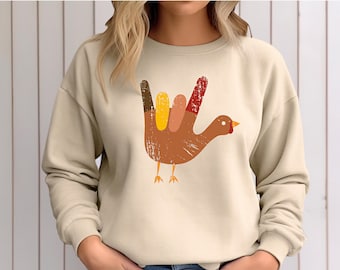 Turkey ASL Sweatshirt, I Love You Thanksgiving Sweater | Fall Unisex Hoodie Gift