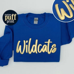 Custom Puff Print Team Name Sweatshirt, Embossed Mascot Sweatshirt, Custom School Mascot Sweatshirt, Gift Idea, Metallic Puff Print