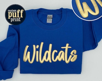 Custom Puff Print Team Name Sweatshirt, Embossed Mascot Sweatshirt, Custom School Mascot Sweatshirt, Gift Idea, Metallic Puff Print