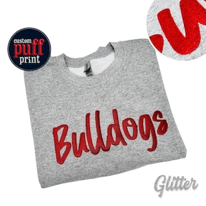 Custom Puff Print Team Name Sweatshirt, Embossed Print Mascot Sweatshirt, Custom School Mascot Sweatshirt, Gift Idea, Puff Print Hoodie