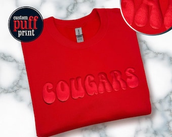 Custom Team Name Sweatshirt, Puff Print, Embossed Print, Custom School Mascot Sweatshirt, School Spirit Sweatshirt, Personalized School Name