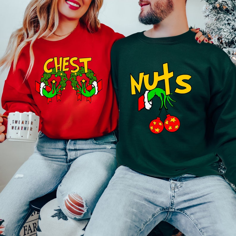 Chest Nuts Couples Matching Sweatshirts Christmas Humor image 1