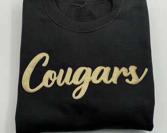 Custom Puff Print Team Name Sweatshirt, School Name, School Spirit Sweatshirt, Embossed Print, Personalized School Name, Mascot Sweatshirt